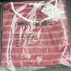 Pink Rose Red and White Striped Tee